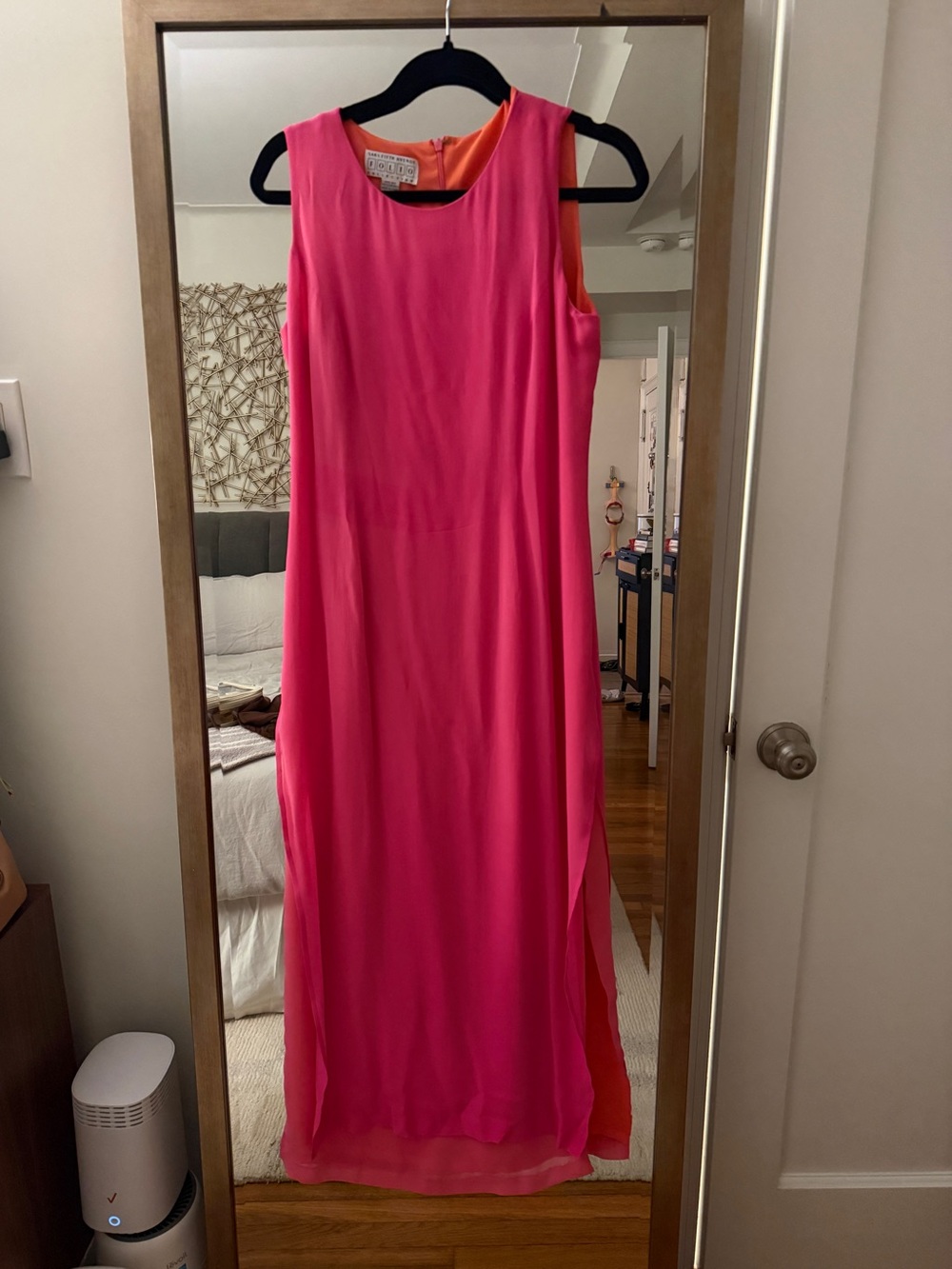 Vintage Pink & Orange Silk Sleeveless Maxi Dress